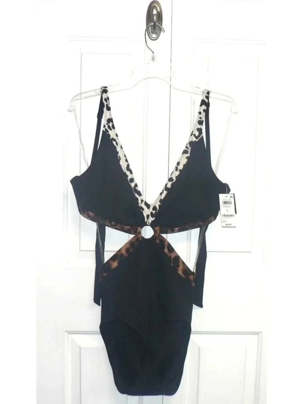 Bar III Women's In My Skin Mid- Ring One Piece In Black With Leopard Accents